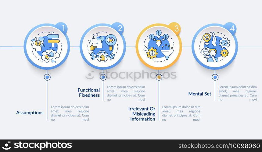 Problem solving obstacles vector infographic template. Creative thinking presentation design elements. Data visualization with 4 steps. Process timeline chart. Workflow layout with linear icons. Problem solving obstacles vector infographic template