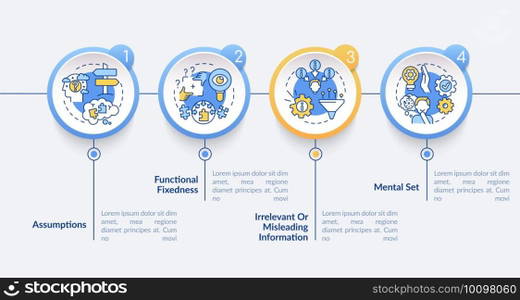 Problem solving obstacles vector infographic template. Creative thinking presentation design elements. Data visualization with 4 steps. Process timeline chart. Workflow layout with linear icons. Problem solving obstacles vector infographic template