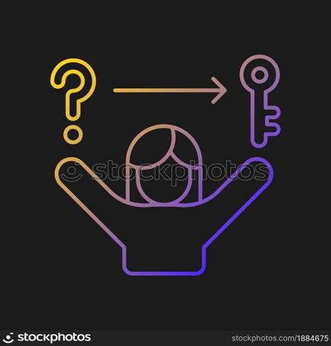 Problem solving skills gradient vector icon for dark theme. Analytical, logical skills. Evaluation and decision making. Thin line color symbol. Modern style pictogram. Vector isolated outline drawing. Problem solving skills gradient vector icon for dark theme