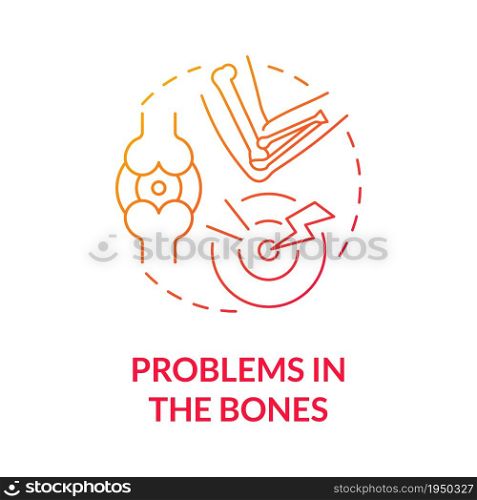 Problems with bones gradient red concept icon. Accute pain in joint. Physical disorder. Physical therapy abstract idea thin line illustration. Vector isolated outline color drawing. Problems with bones gradient red concept icon