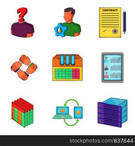 Problems with business icons set. Cartoon set of 9 problems with business vector icons for web isolated on white background. Problems with business icons set, cartoon style