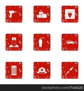 Procedure icons set. Grunge set of 9 procedure vector icons for web isolated on white background. Procedure icons set, grunge style