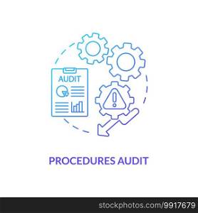 Procedures audit concept icon. Warehouse audit elements. Check if transactions have been saved on computer. Business idea thin line illustration. Vector isolated outline RGB color drawing. Procedures audit concept icon