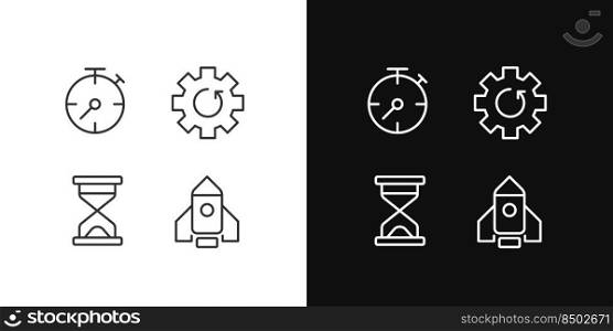 Process and operation pixel perfect linear icons set for dark, light mode. Download update. Launching website. Thin line symbols for night, day theme. Isolated illustrations. Editable stroke. Process and operation pixel perfect linear icons set for dark, light mode