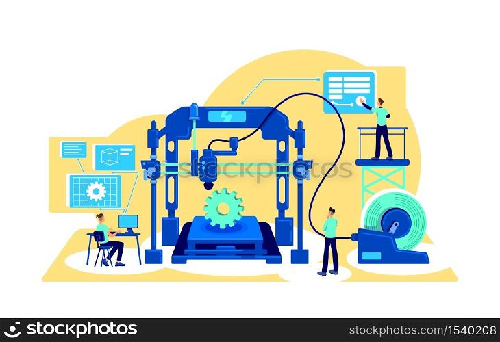 Process automation flat concept vector illustration. Digitalization of factory machinery. Digital transformation. Manufacture 2D cartoon characters for web design. Automatization creative idea. Process automation flat concept vector illustration