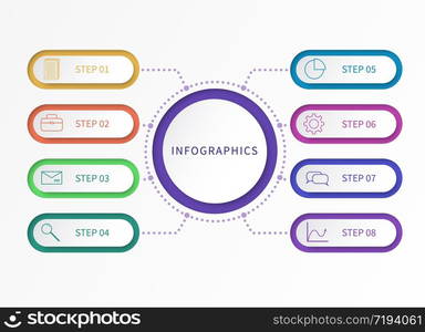 Process chart. Business data with options paper steps label and flowchart, parts and timeline workflow, diagram vector infographic creative template. Process chart. Business data with options paper steps label and flowchart, parts and timeline workflow, diagram vector infographic template