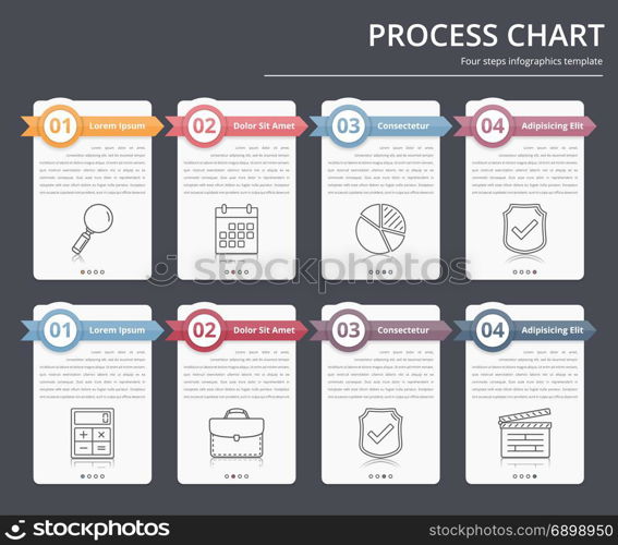 Process Chart. Process chart, flow chart template, infographics design elements with numbers, and text, business infographics, workflow, steps, options, vector eps10 illustration