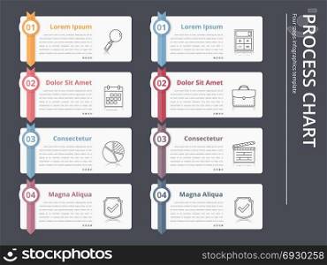 Process Chart. Vertical process chart, flow chart template, infographics design elements with numbers, and text, business infographics, workflow, steps, options, vector eps10 illustration