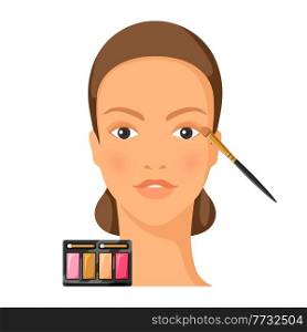 Process of applying eye shadow to face. Illustration of beautiful woman with make up. Beauty and fashion image.. Process of applying eye shadow to face. Illustration of beautiful woman with make up.