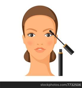 Process of applying mascara to eye. Illustration of beautiful woman with make up. Beauty and fashion image.. Process of applying mascara to eye. Illustration of beautiful woman with make up.