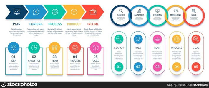 Process steps infographic chart. Business diagram step template, infographic banner and infochart information number, vector illustration. Process steps infographic chart. Business diagram step