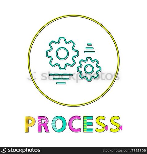 Process web round button linear bright template. Settings symbol on thin outline icon for online sites isolated cartoon flat vector illustration.. Process Web Round Button Linear Bright Template