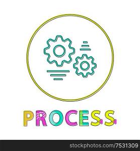 Process web round button linear bright template. Settings symbol on thin outline icon for online sites isolated cartoon flat vector illustration.. Process Web Round Button Linear Bright Template