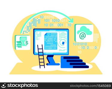 Processing binary code flat concept vector illustration. Infortmation technology. Data storage. Computing 2D cartoon illustration for web design. Digital transformation creative idea. Processing binary code flat concept vector illustration