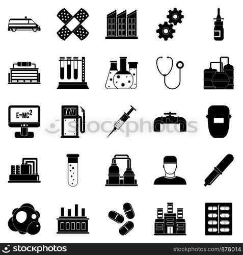 Processing plant icons set. Simple set of 25 processing plant vector icons for web isolated on white background. Processing plant icons set, simple style