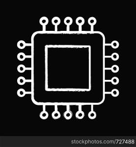 Processor chalk icon. Microprocessor. CPU. Central processing unit. Integrated circuit. Computer, phone processor. Microchip, chipset, chip. Isolated vector chalkboard illustration. Processor chalk icon