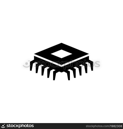 Processor Chip. CPU Technology Chip. Processor Motherboard Scheme. Circuit Board. Flat Vector Icon. Simple black symbol on white background. Processor Chip Flat Vector Icon