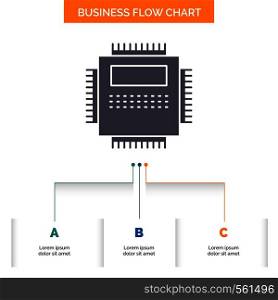Processor, Hardware, Computer, PC, Technology Business Flow Chart Design with 3 Steps. Glyph Icon For Presentation Background Template Place for text.. Vector EPS10 Abstract Template background