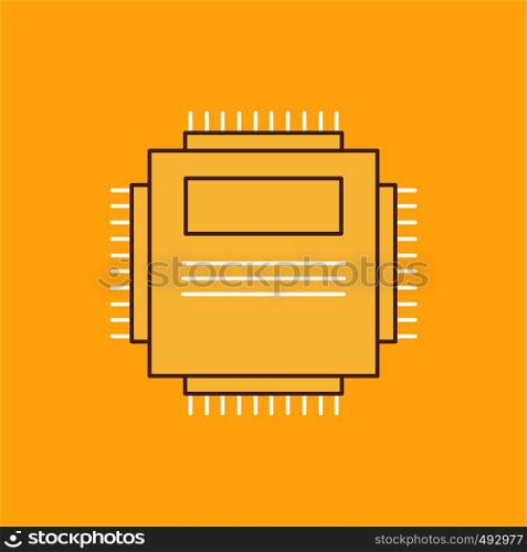 Processor, Hardware, Computer, PC, Technology Flat Line Filled Icon. Beautiful Logo button over yellow background for UI and UX, website or mobile application. Vector EPS10 Abstract Template background