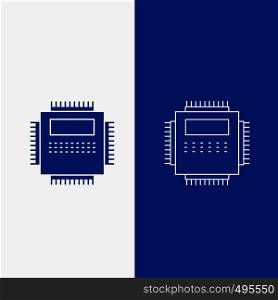 Processor, Hardware, Computer, PC, Technology Line and Glyph web Button in Blue color Vertical Banner for UI and UX, website or mobile application. Vector EPS10 Abstract Template background