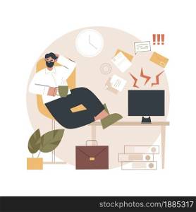 Procrastination abstract concept vector illustration. Unprofitable time spending, useless pastime, bored in office, avoidance of working, lack of motivation, professional burnout abstract metaphor.. Procrastination abstract concept vector illustration.