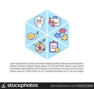 Procrastination concept icon with text. Action of delaying or postponing some work that needs to be done. PPT page vector template. Brochure, magazine, booklet design element with linear illustrations. Procrastination concept icon with text