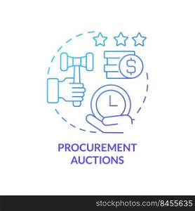 Procurement auctions blue gradient concept icon. Sourcing strategy example abstract idea thin line illustration. Competitive market. Buying goods. Isolated outline drawing. Myriad Pro-Bold font used. Procurement auctions blue gradient concept icon