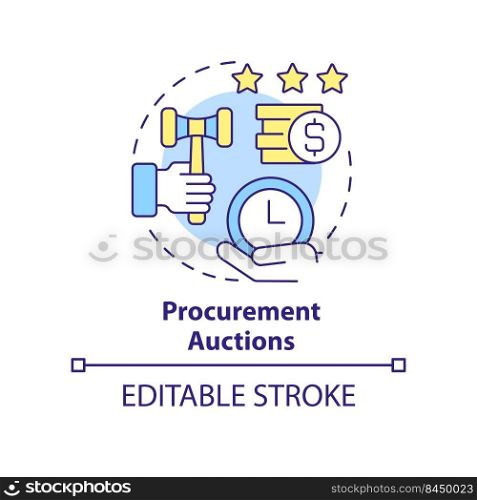 Procurement auctions concept icon. Sourcing strategy ex&le abstract idea thin line illustration. Competitive market. Isolated outline drawing. Editable stroke. Arial, Myriad Pro-Bold fonts used. Procurement auctions concept icon