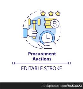 Procurement auctions concept icon. Sourcing strategy ex&le abstract idea thin line illustration. Competitive market. Isolated outline drawing. Editable stroke. Arial, Myriad Pro-Bold fonts used. Procurement auctions concept icon