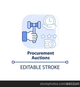 Procurement auctions light blue concept icon. Sourcing strategy abstract idea thin line illustration. Competitive market. Isolated outline drawing. Editable stroke. Arial, Myriad Pro-Bold fonts used. Procurement auctions light blue concept icon