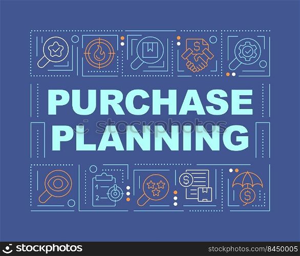 Procurement planning word concepts dark blue banner. Supply chain. Infographics with editable icons on color background. Isolated typography. Vector illustration with text. Arial-Black font used. Procurement planning word concepts dark blue banner