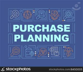 Procurement planning word concepts dark blue banner. Supply chain. Infographics with editable icons on color background. Isolated typography. Vector illustration with text. Arial-Black font used. Procurement planning word concepts dark blue banner