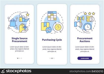 Procurement strategy ex&les onboarding mobile app screen. Auctions walkthrough 3 steps editable graphic instructions with linear concepts. UI, UX, GUI template. Myriad Pro-Bold, Regular fonts used. Procurement strategy ex&les onboarding mobile app screen