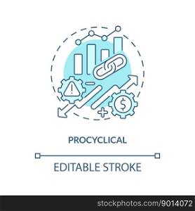 Procyclical turquoise concept icon. Attribute of economic indicators abstract idea thin line illustration. Isolated outline drawing. Editable stroke. Arial, Myriad Pro-Bold fonts used. Procyclical turquoise concept icon