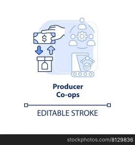 Producer co-ops light blue concept icon. Similar goods production abstract idea thin line illustration. Better pricing. Isolated outline drawing. Editable stroke. Arial, Myriad Pro-Bold fonts used. Producer co-ops light blue concept icon