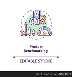 Product benchmarking concept icon. Cost reduction idea thin line illustration. Business process improvement. Benchmarking information. Vector isolated outline RGB color drawing. Editable stroke. Product benchmarking concept icon