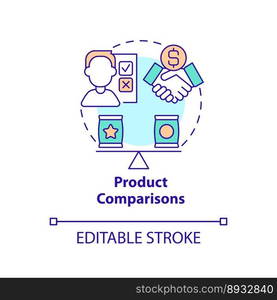 Product comparisons concept icon. Consultation online. Content for affiliate website abstract idea thin line illustration. Isolated outline drawing. Editable stroke. Arial, Myriad Pro-Bold fonts used. Product comparisons concept icon