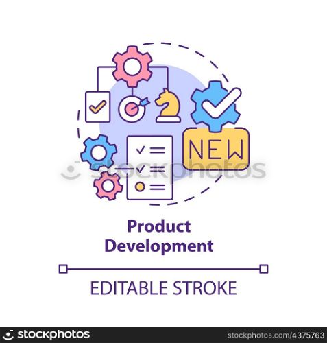 Product development concept icon. Simulation creation abstract idea thin line illustration. Digital twin task. Isolated outline drawing. Editable stroke. Roboto-Medium, Myriad Pro-Bold fonts used. Product development concept icon
