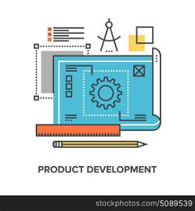 product development concept. Vector illustration of product development flat line design concept.