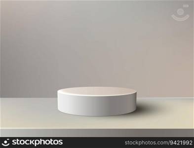 Product display mockup with a clean white background. This vector illustration features a modern 3D podium stand, perfect for showcasing designs. Vector illustration