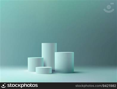 Product display with this clean and minimalistic design on a blue cylinder podium. The 3D realistic vector illustration showcases your items elegantly. Vector illustration