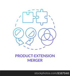 Product extension business merger blue gradient concept icon. Complementary products. Merger type abstract idea thin line illustration. Isolated outline drawing. Myriad Pro-Bold fonts used. Product extension business merger blue gradient concept icon