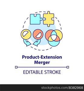 Product extension business merger concept icon. Complementary products. Merger type abstract idea thin line illustration. Isolated outline drawing. Editable stroke. Arial, Myriad Pro-Bold fonts used. Product extension business merger concept icon