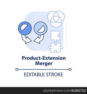 Product extension business merger light blue concept icon. Complementary products abstract idea thin line illustration. Isolated outline drawing. Editable stroke. Arial, Myriad Pro-Bold fonts used. Product extension business merger light blue concept icon