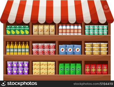 Product farmer shop. Counter with products. Vector
