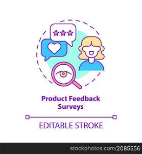Product feedback survey concept icon. Customer touchpoint abstract idea thin line illustration. Isolated outline drawing. Editable stroke. Roboto-Medium, Myriad Pro-Bold fonts used. Product feedback survey concept icon