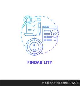 Product findability concept icon. UX principle abstract idea thin line illustration. Encountering new content, functionality. High discoverability. Vector isolated outline color drawing. Product findability concept icon