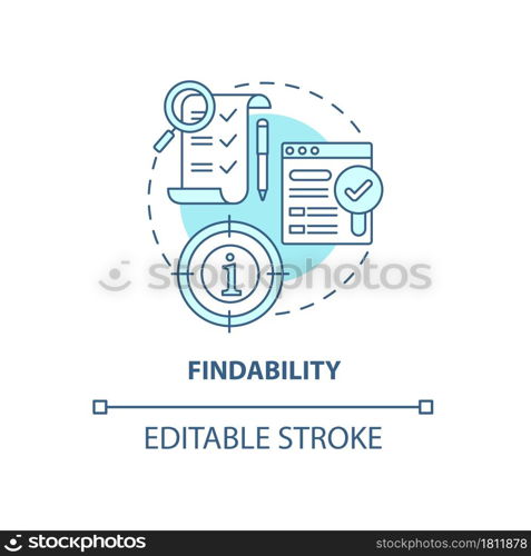 Product findability concept icon. UX principle abstract idea thin line illustration. Well-defined information architecture. Visitor needs. Vector isolated outline color drawing. Editable stroke. Product findability concept icon
