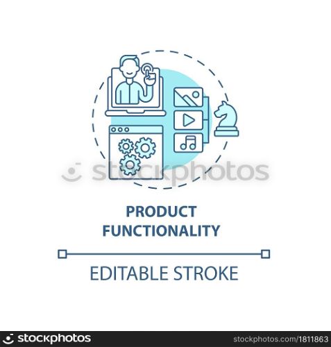Product functionality concept icon. UX rule abstract idea thin line illustration. Service usefulness. Achieving goals and needs. Vector isolated outline color drawing. Editable stroke. Product functionality concept icon