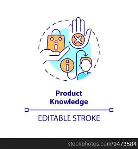 Product knowledge multi color concept icon. Accurate information. Customer service. Sales rep. Retail salesperson. Round shape line illustration. Abstract idea. Graphic design. Easy to use. Product knowledge multi color concept icon